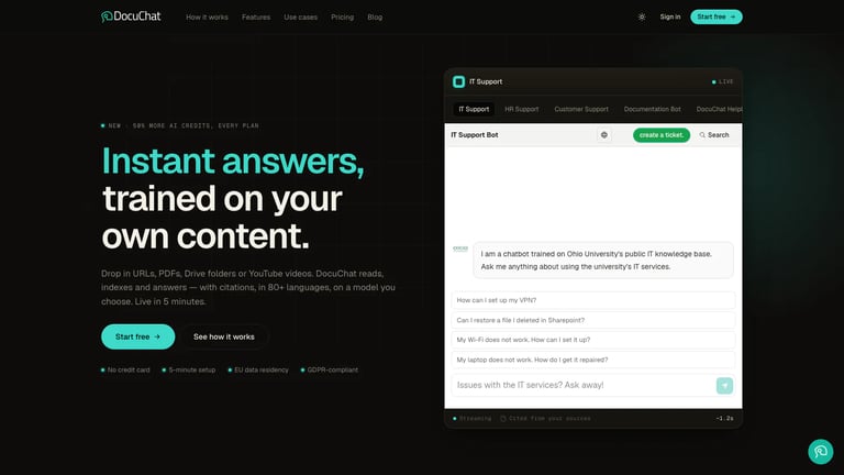 DocuChat website homepage screenshot
