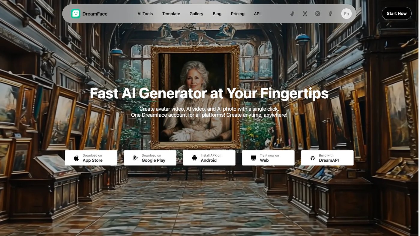 DreamFace website homepage screenshot