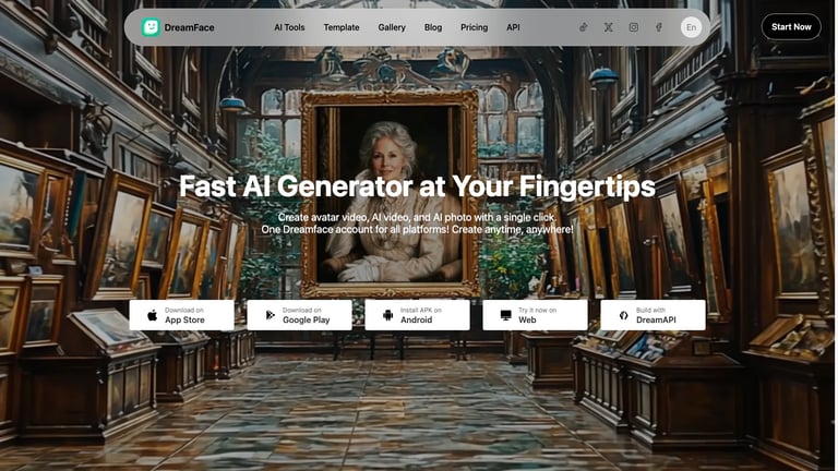 DreamFace website homepage screenshot