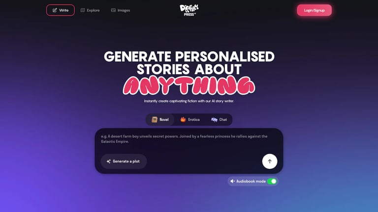 DreamPress AI website homepage screenshot