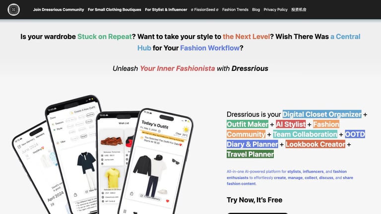 Dressrious website homepage screenshot