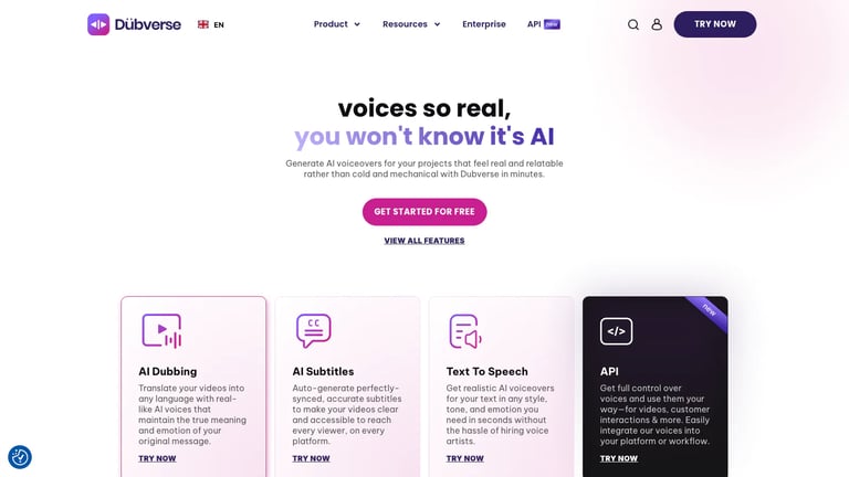 Dubverse website homepage screenshot