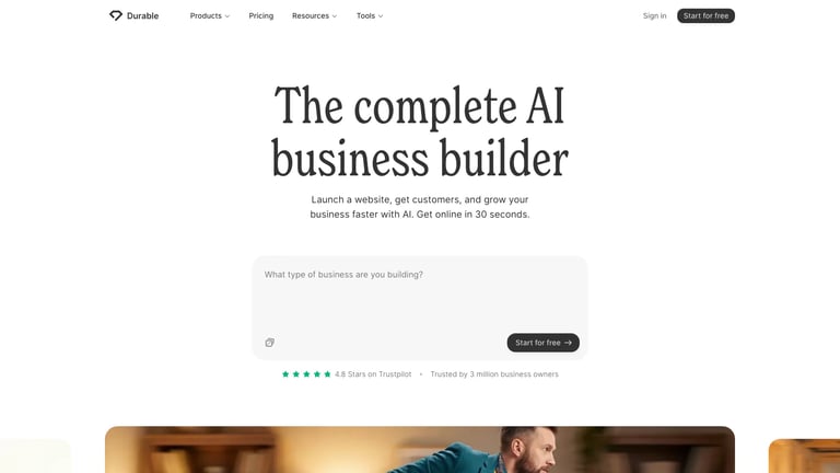 Durable website homepage screenshot