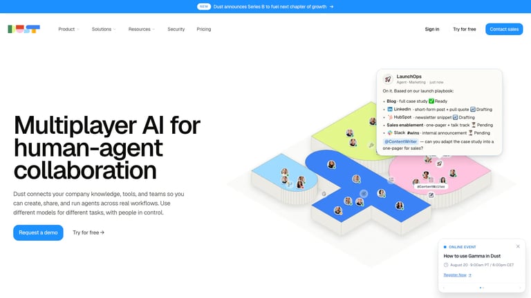 Dust website homepage screenshot