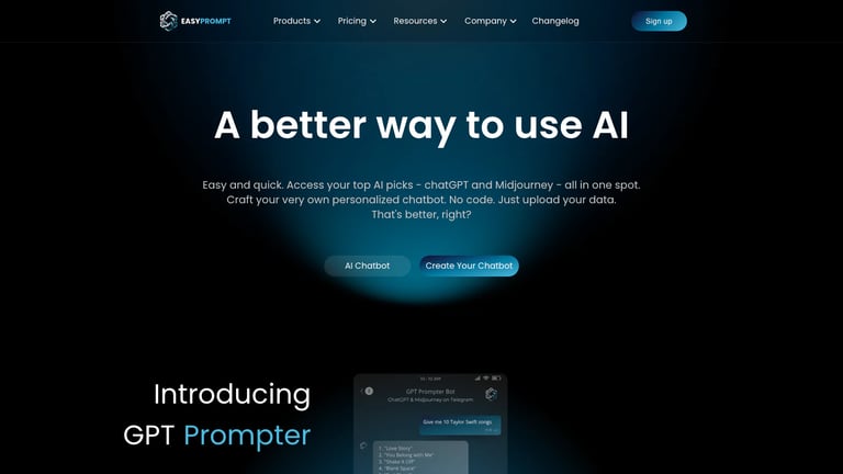 EasyPrompt website homepage screenshot
