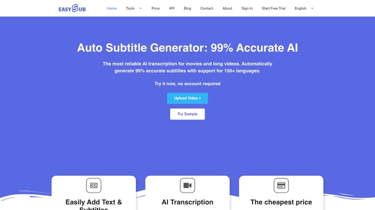 EasySub website homepage screenshot