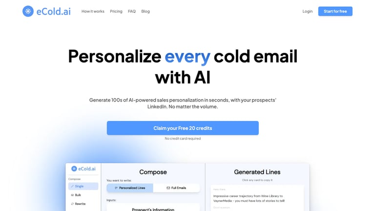 eCold.ai website homepage screenshot