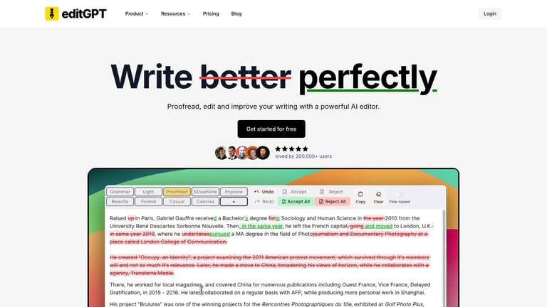 editGPT website homepage screenshot
