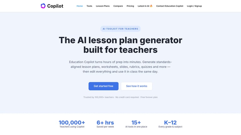 Education Copilot website homepage screenshot