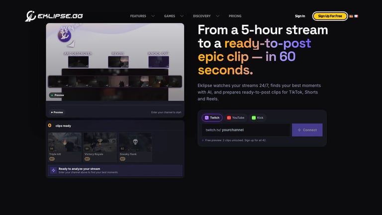 Eklipse website homepage screenshot
