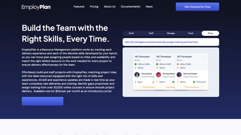 EmployPlan website homepage screenshot