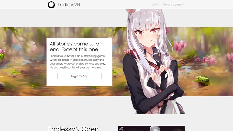 Endless Visual Novel website homepage screenshot