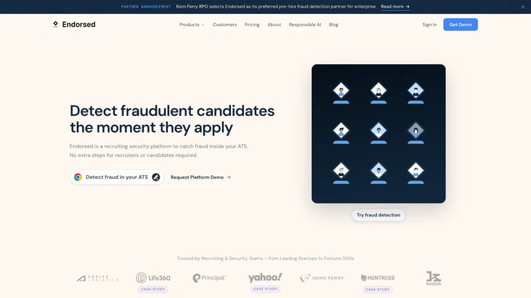 Endorsed website homepage screenshot