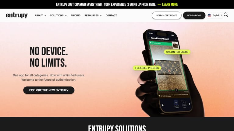 Entrupy website homepage screenshot