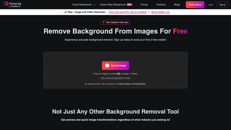 Erase.bg website homepage screenshot