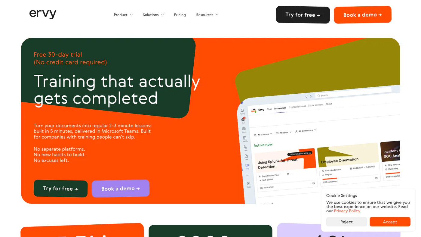 Ervy website homepage screenshot