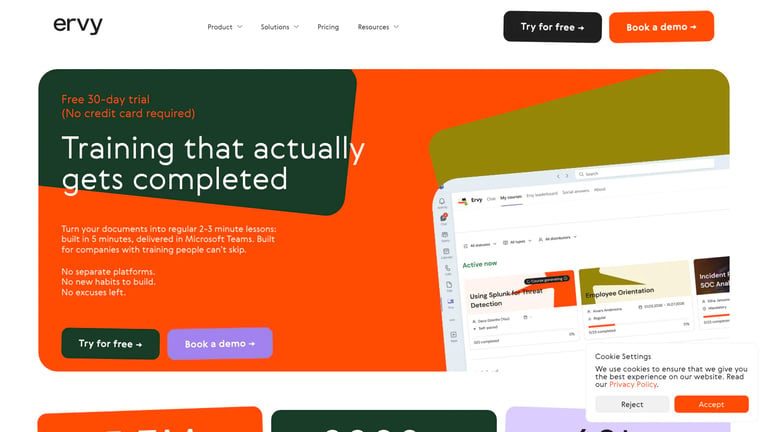 Ervy website homepage screenshot