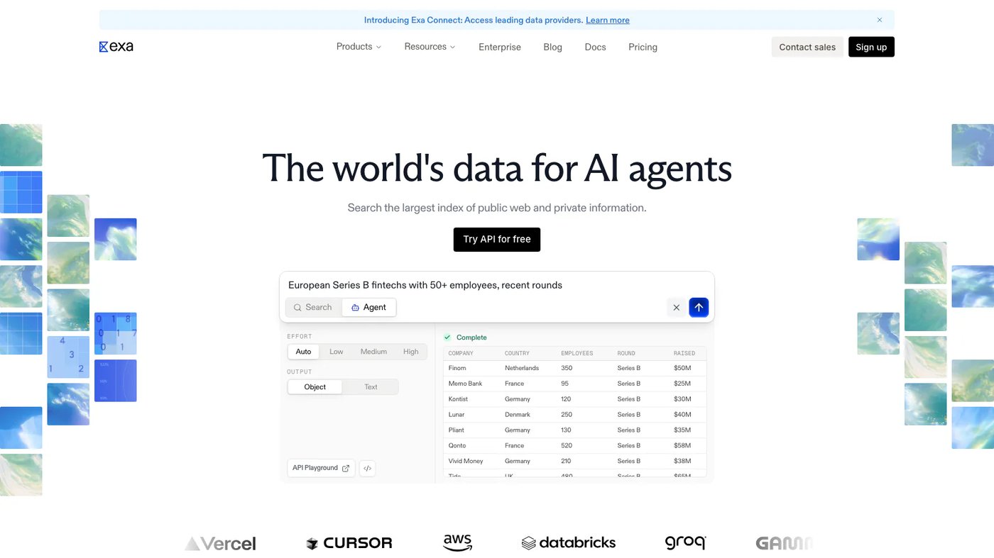 Exa website homepage screenshot