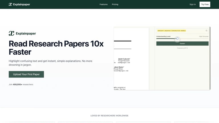 Explainpaper website homepage screenshot