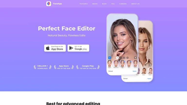 FaceApp website homepage screenshot