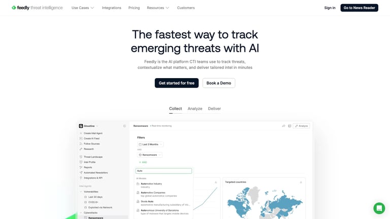 Feedly website homepage screenshot