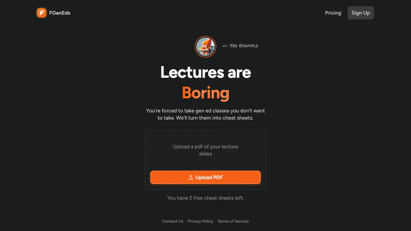FGenEds website homepage screenshot