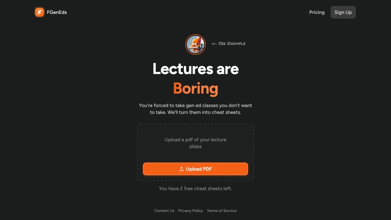 FGenEds website homepage screenshot