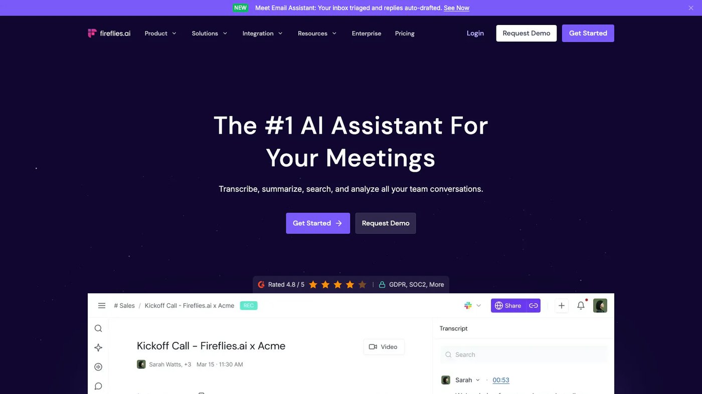 Fireflies.ai website homepage screenshot