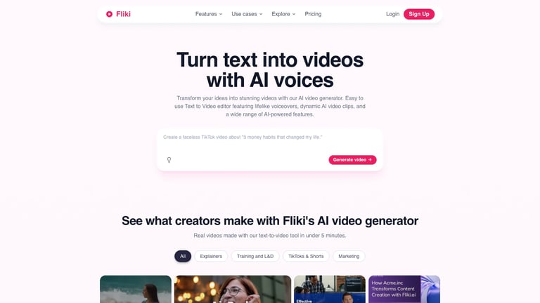 Fliki website homepage screenshot