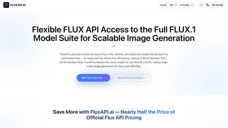 FluxAPI.ai website homepage screenshot