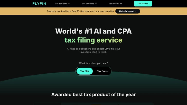 FlyFin website homepage screenshot