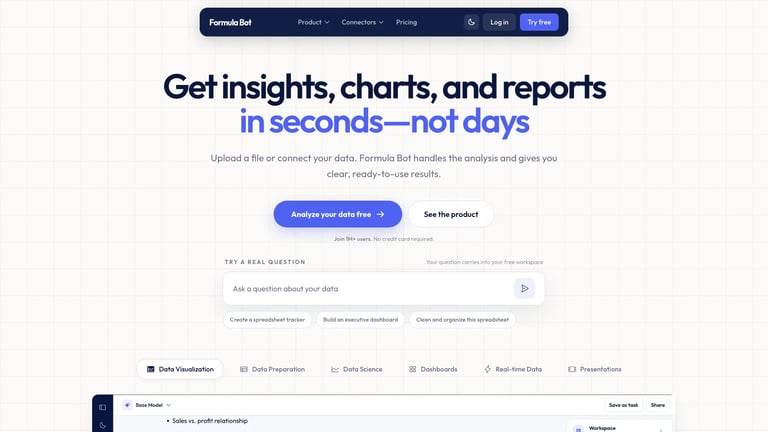 Formula Bot website homepage screenshot