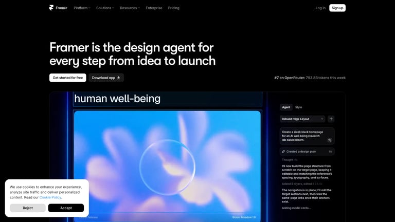 Framer website homepage screenshot