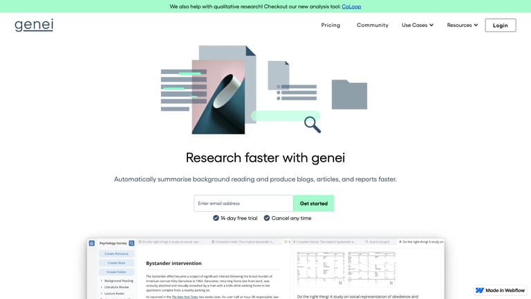 genei website homepage screenshot