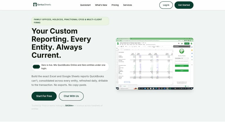 Genius Sheets website homepage screenshot
