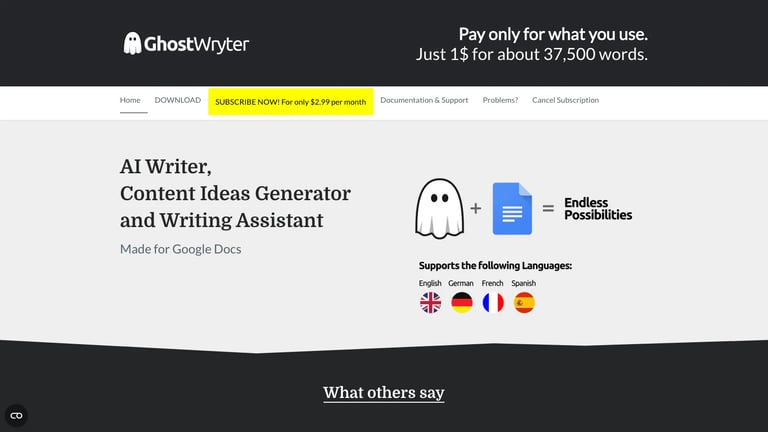 GhostWryter website homepage screenshot