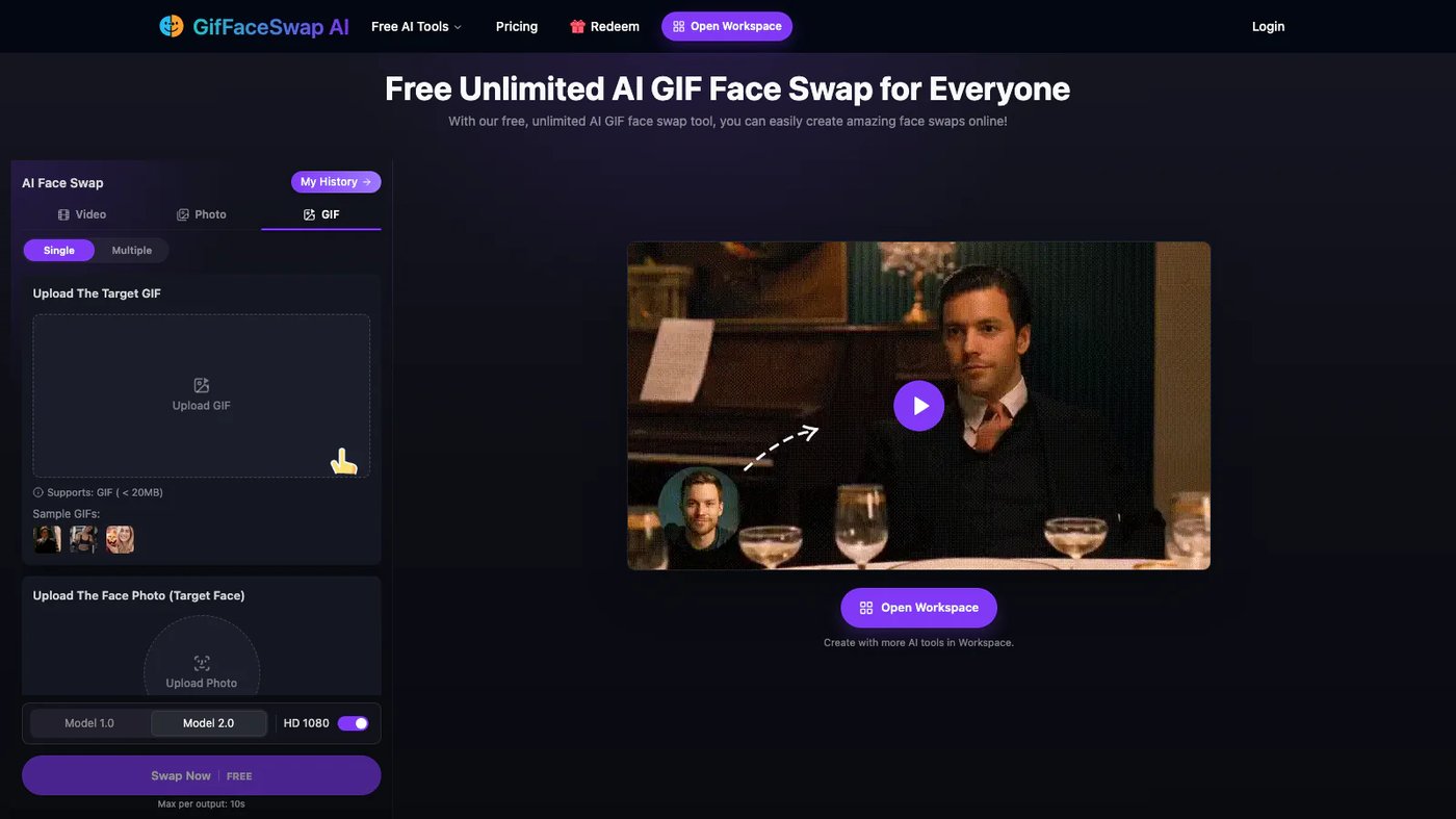 GifFaceSwap AI website homepage screenshot