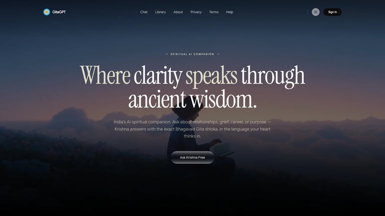 GitaGPT website homepage screenshot