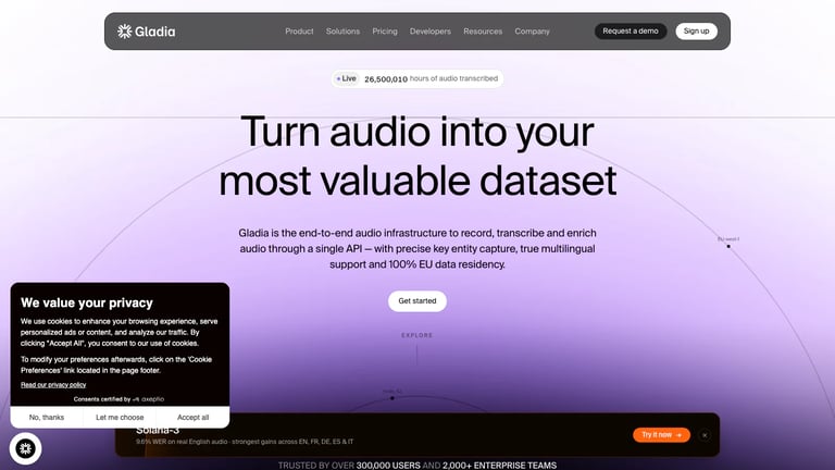 Gladia website homepage screenshot