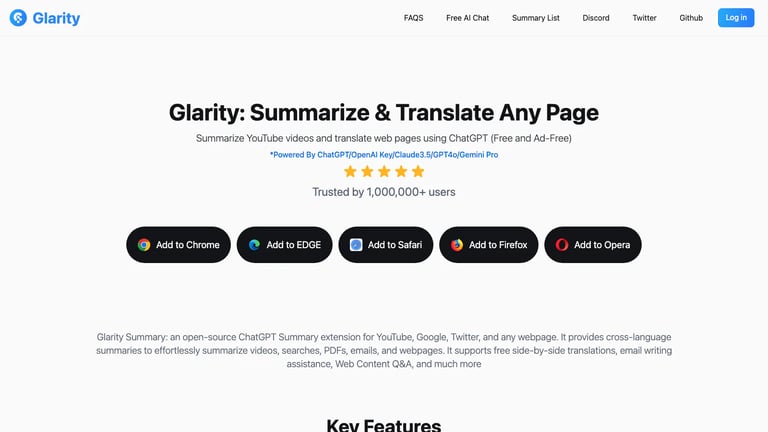 Glarity website homepage screenshot
