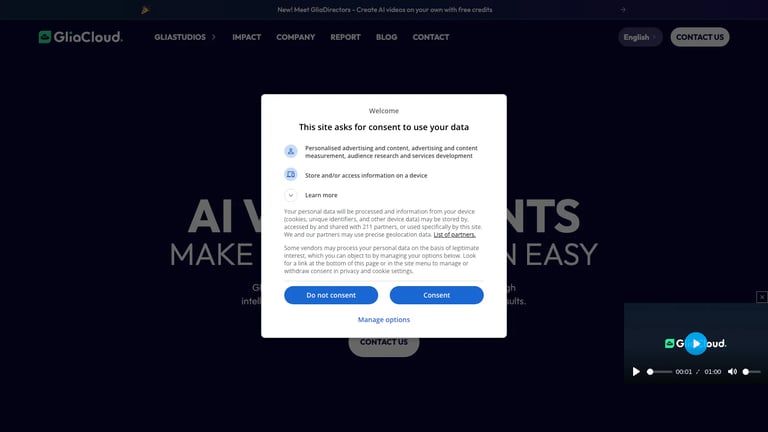 GliaCloud website homepage screenshot