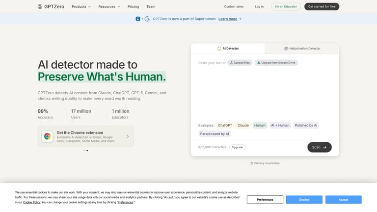 GPTZero website homepage screenshot