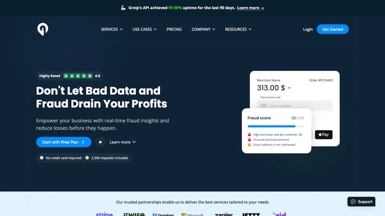 Greip website homepage screenshot