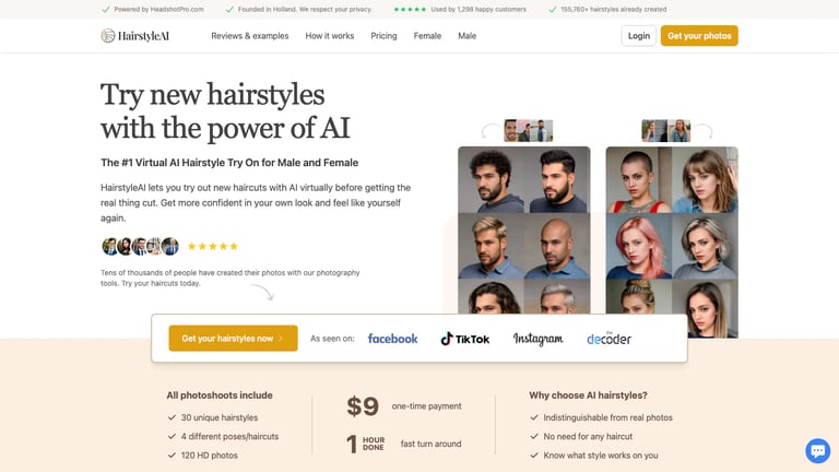 HairstyleAI website homepage screenshot