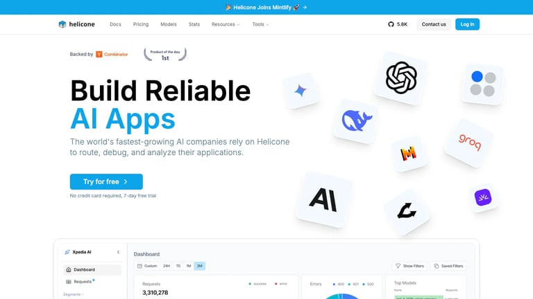 Helicone website homepage screenshot