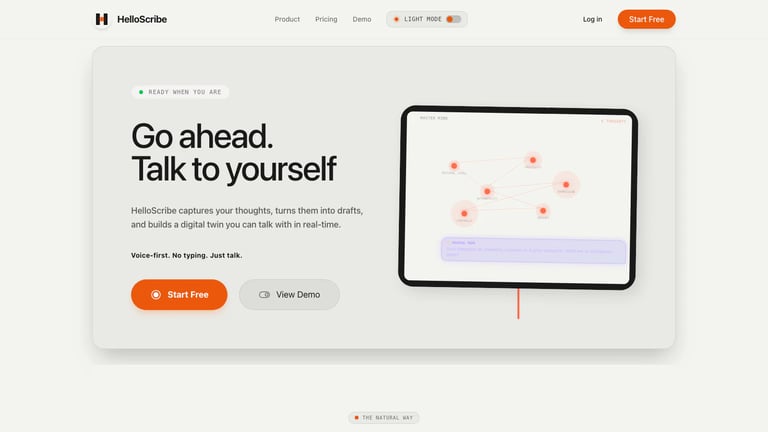 HelloScribe website homepage screenshot