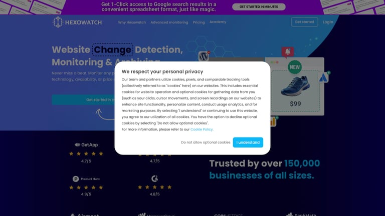 Hexowatch website homepage screenshot