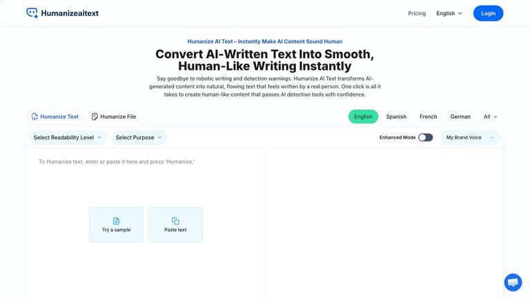 Humanize AI Text website homepage screenshot