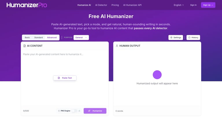 HumanizerPro website homepage screenshot