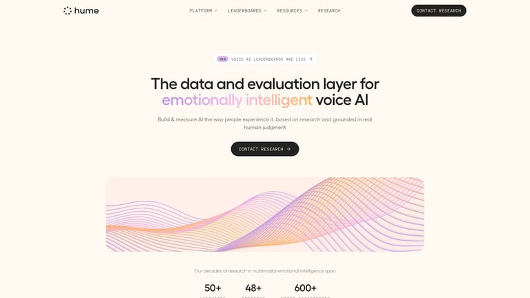 Hume AI website homepage screenshot